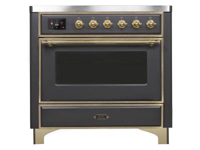 36" ILVE Majestic II Electric Range with Brass Trim in Matte Graphite - UMI09NS3MGG