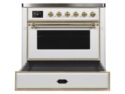 36" ILVE Majestic II Electric Range with Brass Trim in White - UMI09NS3WHG