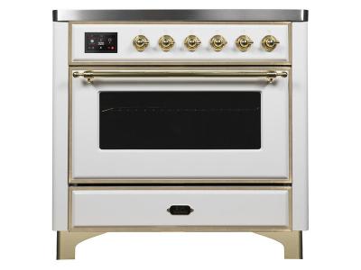 36" ILVE Majestic II Electric Range with Brass Trim in White - UMI09NS3WHG