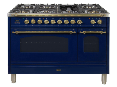 48" ILVE Nostalgie Collection Dual Fuel Range in Blue with Brass Trim - UPN120FDMPBLLP