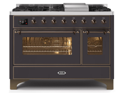 48" ILVE Majestic II Dual Fuel Range in Matte Graphite with Bronze Trim - UM12FDNS3MGB-LP