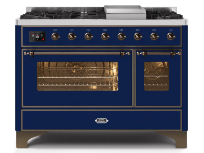 48" ILVE Majestic II Dual Fuel Range in Blue with Bronze Trim - UM12FDNS3MBB-NG