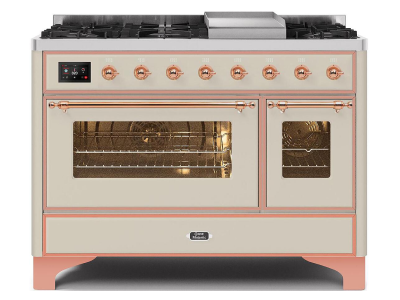 48" ILVE Majestic II Dual Fuel Range with Copper Trim in Antique White - UM12FDNS3AWP-NG