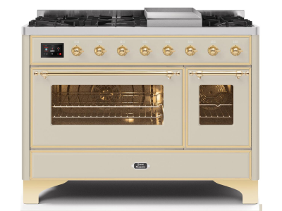 48" ILVE Majestic II Dual Fuel Range in Antique White with Brass Trim - UM12FDNS3AWG-NG
