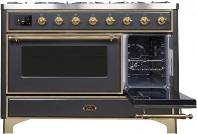 48" ILVE Majestic II Dual Fuel Range in Matte Graphite with Brass Trim - UM12FDNS3MGG-NG