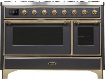 48" ILVE Majestic II Dual Fuel Range in Matte Graphite with Brass Trim - UM12FDNS3MGG-NG