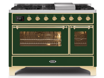 48" ILVE Majestic II Dual Fuel Range in Emerald Green with Brass Trim -UM12FDNS3EGG-NG