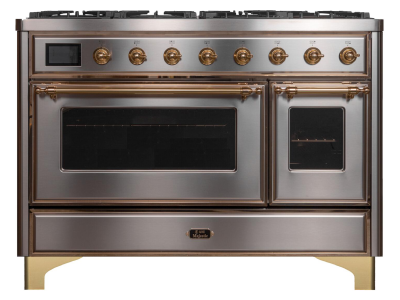 48" ILVE Majestic II Dual Fuel Range in Stainless Steel with Brass Trim - UM12FDNS3SSG-NG