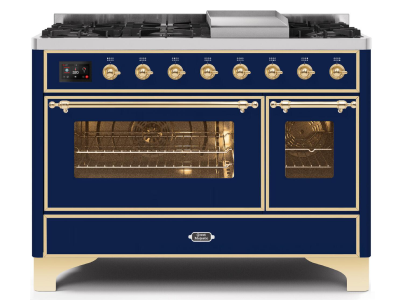 48" ILVE Majestic II Dual Fuel Range in Blue with Brass Trim - UM12FDNS3MBG-LP