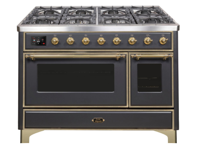 48" ILVE Majestic II Dual Fuel Range in Matte Graphite with Brass Trim - UM12FDNS3MGG-LP