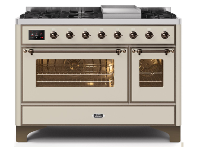 48" ILVE Majestic II Dual Fuel Range in Antique White with Bronze Trim - UM12FDNS3AWB-NG