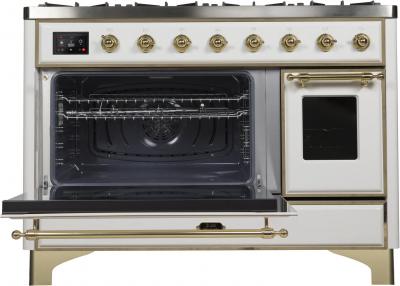 48" ILVE Majestic II Dual Fuel Range in White with Brass Trim - UM12FDNS3WHG-NG