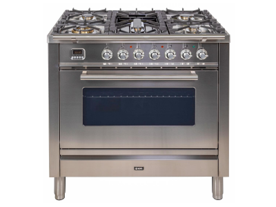 36" ILVE Professional Plus Freestanding Gas Range in Stainless Steel with Chrome Trim - UPW90FDVGGILP