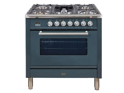 36" ILVE Professional Plus Natural Gas Freestanding Gas Range in Blue Grey with Chrome Trim - UPW90FDVGGGU