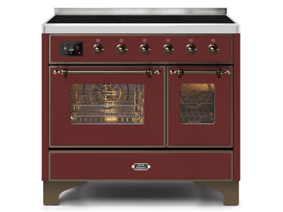 40" ILVE Majestic II Electric Freestanding Range with Bronze Trim in Burgundy - UMDI10NS3BUB