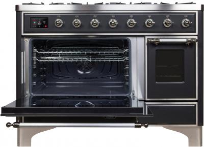 48" ILVE Majestic II Dual Fuel Range in Matte Graphite with Chrome Trim - UM12FDNS3MGC-LP