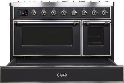 48" ILVE Majestic II Dual Fuel Range in Matte Graphite with Chrome Trim - UM12FDNS3MGC-LP