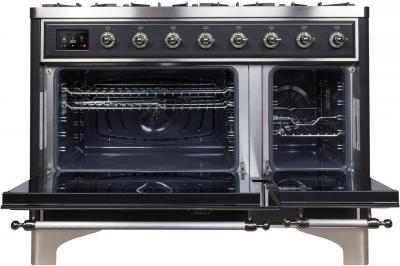 48" ILVE Majestic II Dual Fuel Range in Matte Graphite with Chrome Trim - UM12FDNS3MGC-LP