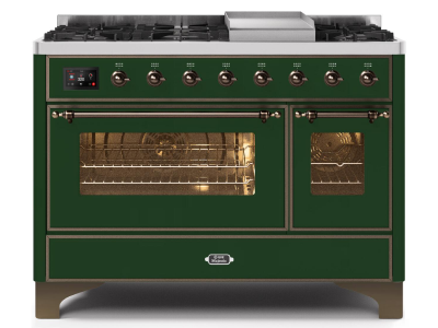 48" ILVE Majestic II Dual Fuel Range in Emerald Green with Bronze Trim - UM12FDNS3EGB-LP