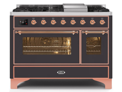 48" ILVE Majestic II Dual Fuel Range with Copper Trim in Matte Graphite - UM12FDNS3MGP-LP