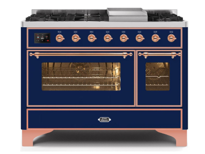 48" ILVE Majestic II Dual Fuel Range with Copper Trim in Blue - UM12FDNS3MBP-NG