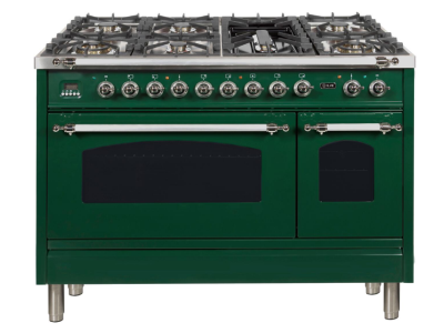 48" ILVE Nostalgie Collection Dual Fuel Range in Emerald Green with Chrome Trim - UPN120FDMPVSX