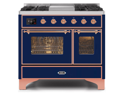 40" ILVE Majestic II Dual Fuel Liquid Propane Range with Copper Trim in Blue - UMD10FDNS3MBP-LP