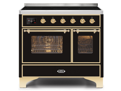 40" ILVE Majestic II Electric Freestanding Range in Glossy Black with Brass Trim - UMDI10NS3BKG