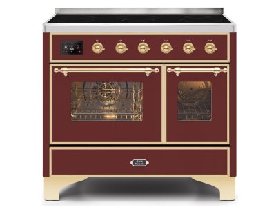 40" ILVE Majestic II Electric Freestanding Range in Burgundy with Brass Trim - UMDI10NS3BUG