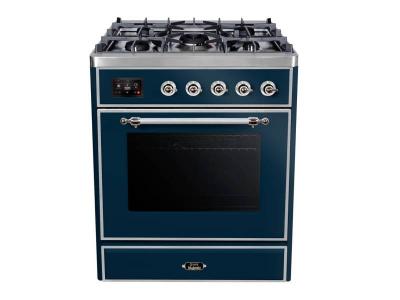 30" ILVE Majestic II Dual Fuel Freestanding Range with Chrome Trim in Blue - UM30DNE3MBC-NG