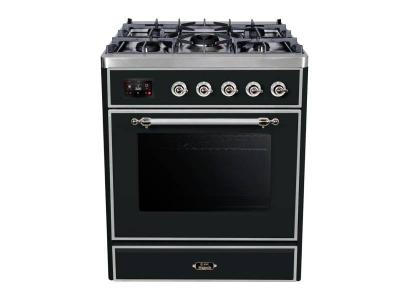 30" ILVE Majestic II Dual Fuel Freestanding Range with Chrome Trim in Matte Graphite - UM30DNE3MGC-NG