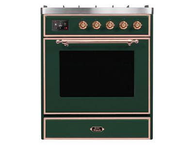 30" ILVE Majestic II Dual Fuel Range with Copper Trim in Emerald Green  - UM30DNE3EGP-LP