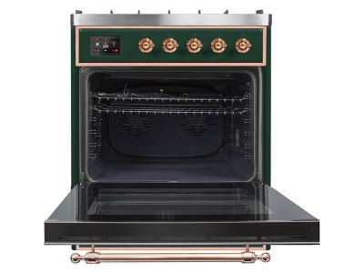 30" ILVE Majestic II Dual Fuel Range with Copper Trim in Emerald Green  - UM30DNE3EGP-LP