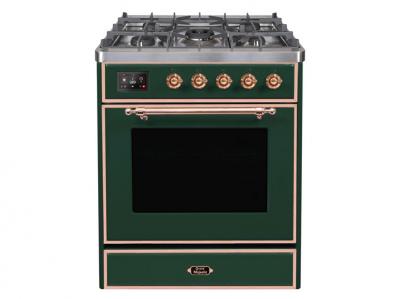 30" ILVE Majestic II Dual Fuel Range with Copper Trim in Emerald Green  - UM30DNE3EGP-LP