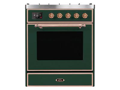 30" ILVE Majestic II Dual Fuel Range with Copper Trim in Emerald Green  - UM30DNE3EGP-NG