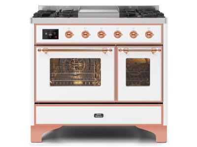 40" ILVE Majestic II Dual Fuel Range with Copper Trim in White - UMD10FDNS3WHP-NG