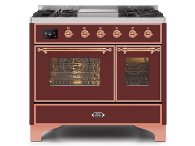 40" ILVE Majestic II Dual Fuel Range with Copper Trim in Burgundy - UMD10FDNS3BUP-NG