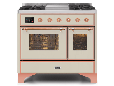 40" ILVE Majestic II Dual Fuel Range with Copper Trim in Antique White - UMD10FDNS3AWP-NG