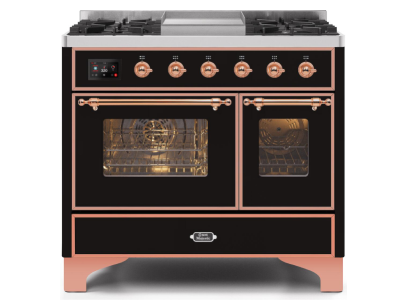 40" ILVE Majestic II Dual Fuel Range with Copper Trim in Glossy Black - UMD10FDNS3BKP-NG