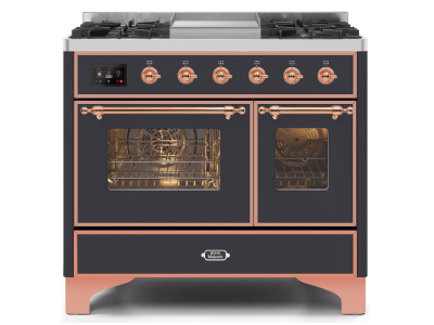 40" ILVE Majestic II Dual Fuel Range with Copper Trim in Matte Graphite - UMD10FDNS3MGP-LP