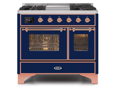 40" ILVE Majestic II Dual Fuel Natural Gas Range with Copper Trim in Blue - UMD10FDNS3MBP-NG