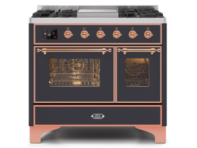 40" ILVE Majestic II Dual Fuel Range with Copper Trim in Matte Graphite - UMD10FDNS3MGP-NG