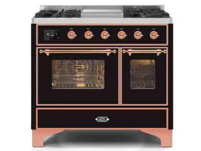 40" ILVE Majestic II Dual Fuel Range with Copper Trim in Glossy Black - UMD10FDNS3BKP-LP