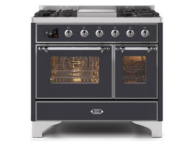 40" ILVE Majestic II Dual Fuel Range with Chrome Trim in Matte Graphite - UMD10FDNS3MGC-NG