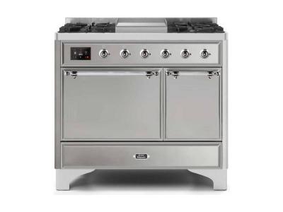40" ILVE Majestic II Dual Fuel Natural Gas Freestanding Range with Chrome Trim in Stainless Steel - UMD10FDQNS3/SSC NG