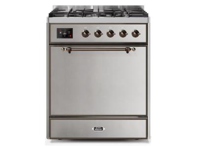 30" ILVE Majestic II Dual Fuel Natural Gas Freestanding Range In Stainless Steel With Bronze Trim - UM30DQNE3/SSB NG