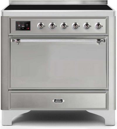 36" ILVE Majestic II Electric  Freestanding Range with Chrome Trim in Stainless Steel  - UMI09QNS3/SSC