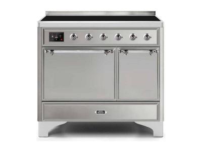 40" ILVE Majestic II Electric  Freestanding Range with Chrome Trim in Stainless Steel - UMDI10QNS3/SSC