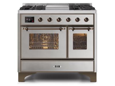 40" ILVE Majestic II Dual Fuel Natural Gas Freestanding Range With Bronze Trim In Stainless Steel - UMD10FDNS3/SSB NG