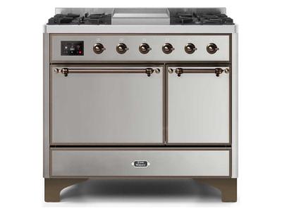 40" ILVE Majestic II Dual Fuel Natural Gas Freestanding Range With Bronze Trim In Stainless Steel - UMD10FDQNS3/SSB NG